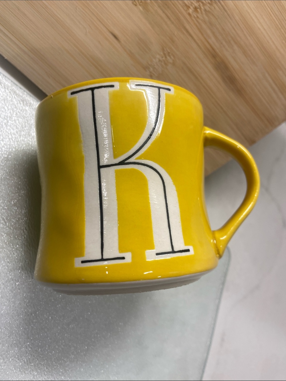Anthropologie Yellow Ceramic Mug with White 'K' Monogram